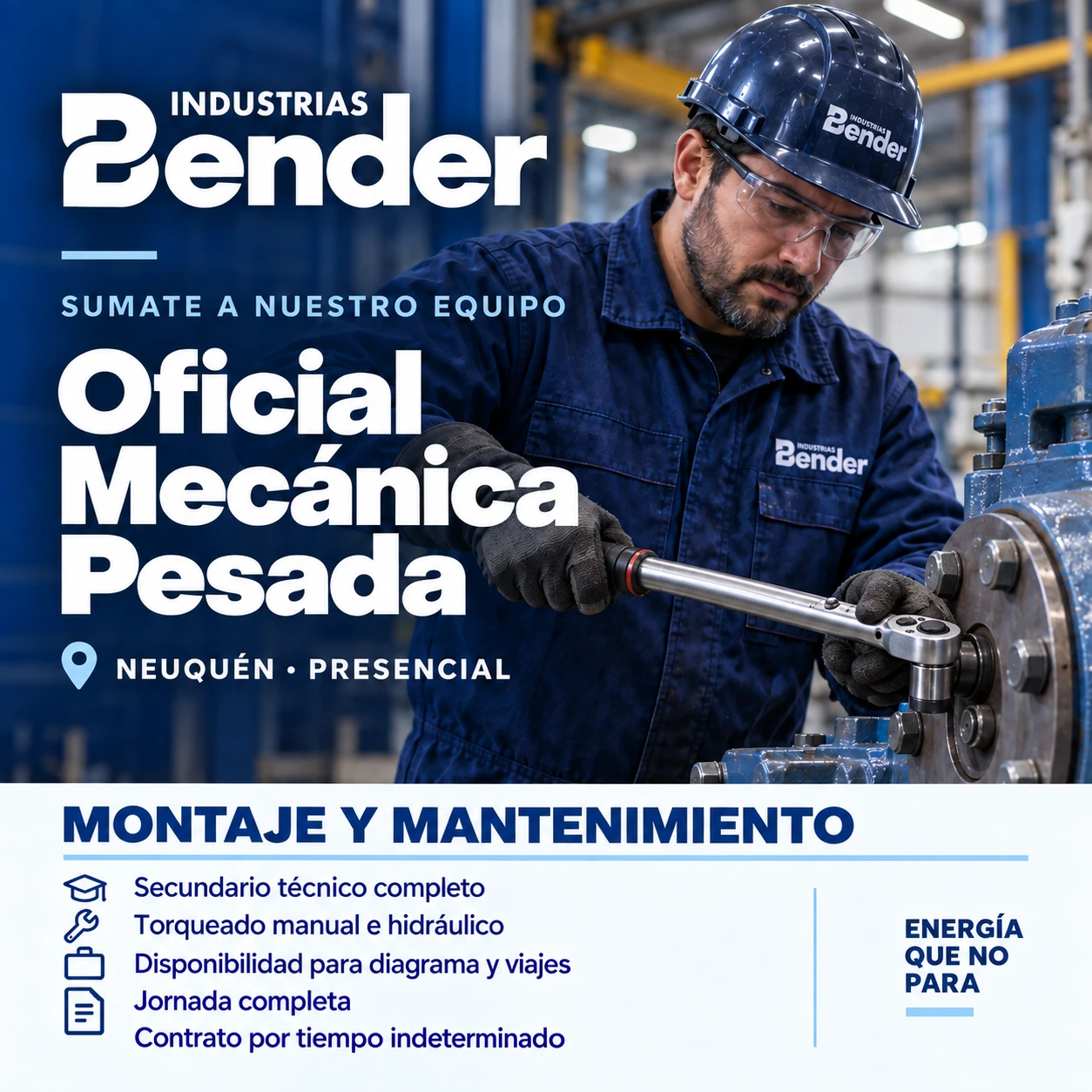 Búsqueda de Oficial Mecánica Pesada en Industrias Bender